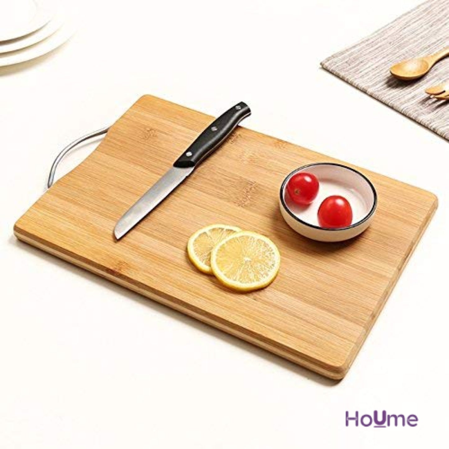 Houme Thick Wooden Bamboo Chopping Cutting Board with Handle | Medium: 32x22x1.8cm