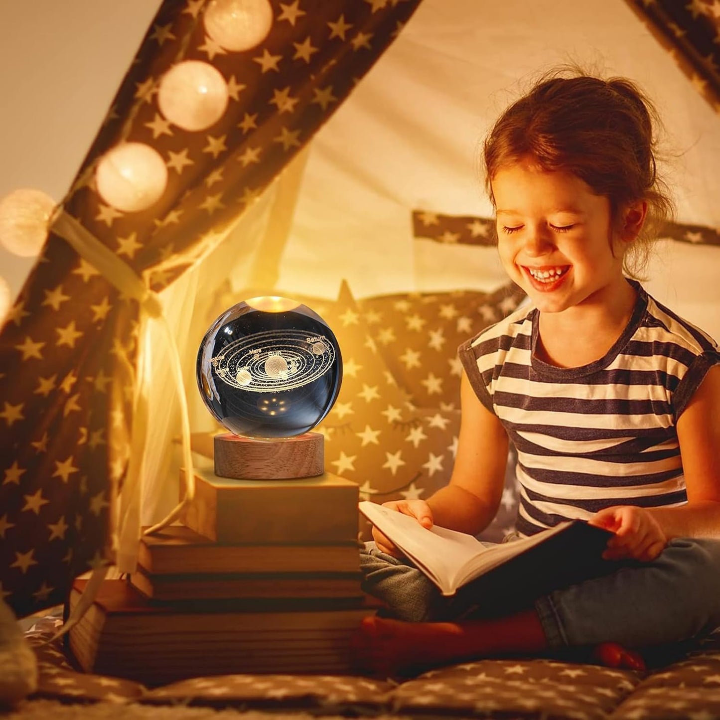 3D Galaxy Crystal Ball Night Lamp with USB Table LED - (Solar System) (Free Gift)