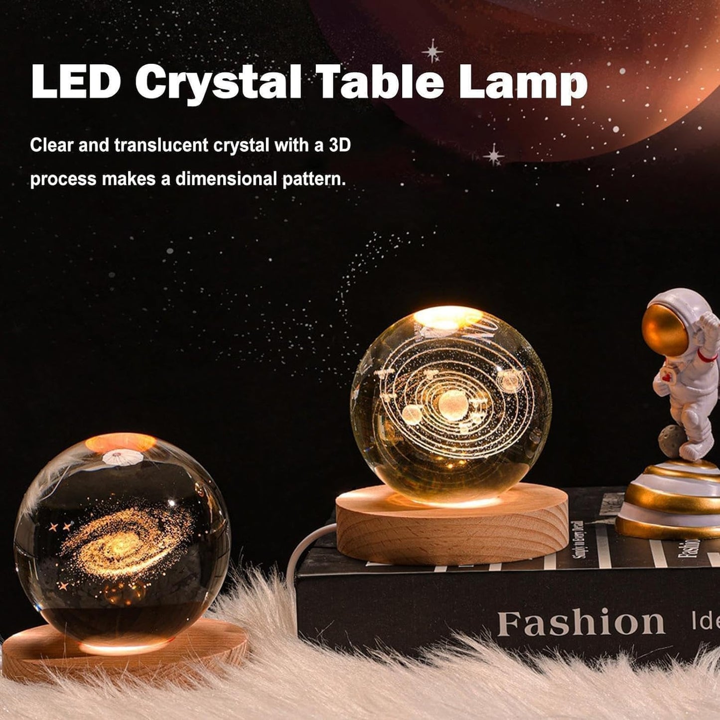 3D Galaxy Crystal Ball Night Lamp with USB Table LED - (Solar System) (Free Gift)