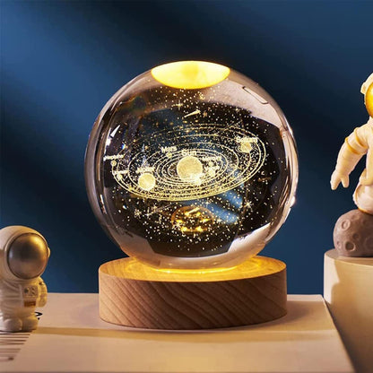 3D Galaxy Crystal Ball Night Lamp with USB Table LED - (Solar System) (Free Gift)